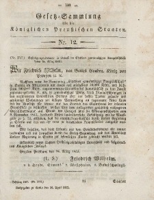 Gesetz-Sammlung für die Königlichen Preussischen Staaten, 30. April, 1853, nr. 12.