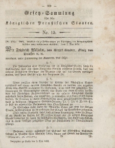 Gesetz-Sammlung für die Königlichen Preussischen Staaten, 9. Mai, 1853, nr. 15.