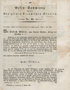 Gesetz-Sammlung für die Königlichen Preussischen Staaten, 9. August, 1853, nr. 39.