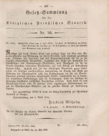 Gesetz-Sammlung für die Königlichen Preussischen Staaten, 15. Mai, 1854, nr. 16.