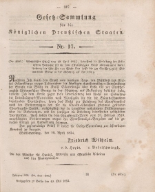 Gesetz-Sammlung für die Königlichen Preussischen Staaten, 19. Mai, 1854, nr. 17.