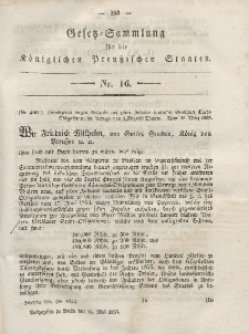Gesetz-Sammlung für die Königlichen Preussischen Staaten, 14. Mai, 1855, nr. 16.