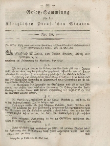 Gesetz-Sammlung für die Königlichen Preussischen Staaten, 23. Mai, 1855, nr. 18.