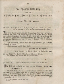 Gesetz-Sammlung f&uuml;r die K&ouml;niglichen Preussischen Staaten, 22. Juni, 1855, nr. 24.