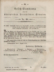 Gesetz-Sammlung für die Königlichen Preussischen Staaten, 18. Oktober, 1855, nr. 38.