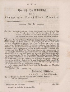 Gesetz-Sammlung für die Königlichen Preussischen Staaten, 21. Februar, 1856, nr. 5.