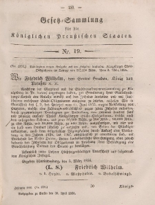 Gesetz-Sammlung für die Königlichen Preussischen Staaten, 30. April, 1856, nr. 19.