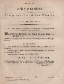 Gesetz-Sammlung für die Königlichen Preussischen Staaten, 21. Mai, 1856, nr. 22.