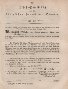 Gesetz-Sammlung für die Königlichen Preussischen Staaten, 24. Mai, 1856, nr. 23.