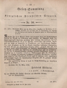 Gesetz-Sammlung für die Königlichen Preussischen Staaten, 18. Juni, 1856, nr. 30.