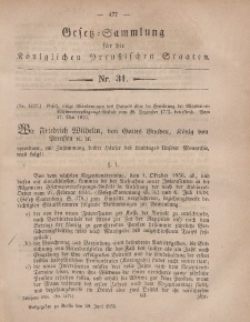 Gesetz-Sammlung für die Königlichen Preussischen Staaten, 20. Juni, 1856, nr. 31.