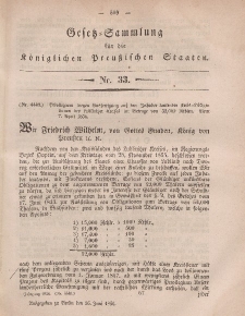 Gesetz-Sammlung für die Königlichen Preussischen Staaten, 26. Juni, 1856, nr. 33.