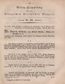 Gesetz-Sammlung für die Königlichen Preussischen Staaten, 23. Juli, 1856, nr. 39.