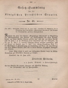 Gesetz-Sammlung für die Königlichen Preussischen Staaten, 1. August, 1856, nr. 41.