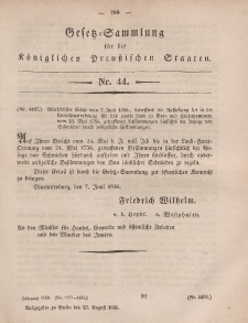 Gesetz-Sammlung für die Königlichen Preussischen Staaten, 25. August, 1856, nr. 44.