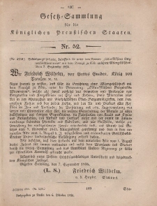 Gesetz-Sammlung für die Königlichen Preussischen Staaten, 6. Oktober, 1856, nr. 52.