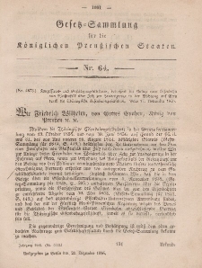 Gesetz-Sammlung für die Königlichen Preussischen Staaten, 24. Dezember, 1856, nr. 64.