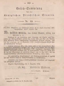 Gesetz-Sammlung für die Königlichen Preussischen Staaten, 31. Dezember, 1856, nr. 65.