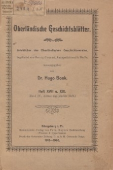 Oberländische Geschichtsblätter, Heft 18 u. 19, 1918-1920