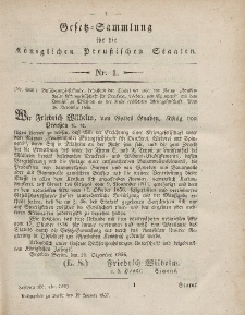 Gesetz-Sammlung für die Königlichen Preussischen Staaten, 19. Januar, 1857, nr. 1.