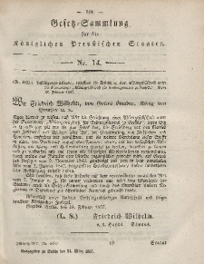 Gesetz-Sammlung für die Königlichen Preussischen Staaten, 24. März, 1857, nr. 14.