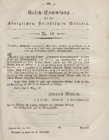 Gesetz-Sammlung für die Königlichen Preussischen Staaten, 11. April, 1857, nr. 18.