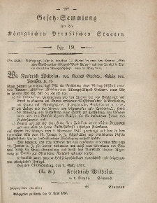Gesetz-Sammlung für die Königlichen Preussischen Staaten, 17. April, 1857, nr. 19.