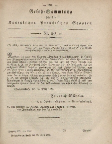Gesetz-Sammlung für die Königlichen Preussischen Staaten, 22. April, 1857, nr. 20.