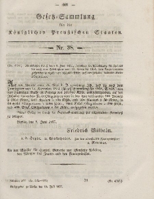 Gesetz-Sammlung für die Königlichen Preussischen Staaten, 18. Juli, 1857, nr. 38.