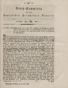 Gesetz-Sammlung für die Königlichen Preussischen Staaten, 23. Juli, 1857, nr. 39.