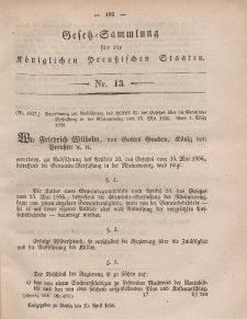 Gesetz-Sammlung für die Königlichen Preussischen Staaten, 13. April, 1858, nr. 13.
