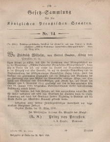 Gesetz-Sammlung für die Königlichen Preussischen Staaten, 21. April, 1858, nr. 14.