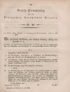 Gesetz-Sammlung für die Königlichen Preussischen Staaten, 9. Juli, 1858, nr. 30.