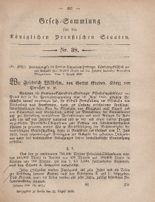 Gesetz-Sammlung für die Königlichen Preussischen Staaten, 21. August, 1858, nr. 38.