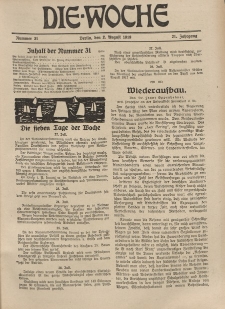 Die Woche : Moderne illustrierte Zeitschrift, 21. Jahrgang, 2. August 1919, Nr 31
