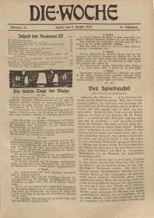 Die Woche : Moderne illustrierte Zeitschrift, 21. Jahrgang, 9. August 1919, Nr 32