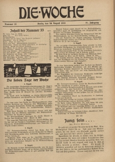 Die Woche : Moderne illustrierte Zeitschrift, 21. Jahrgang, 16. August 1919, Nr 33