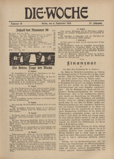 Die Woche : Moderne illustrierte Zeitschrift, 21. Jahrgang, 6. September 1919, Nr 36