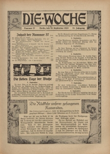 Die Woche : Moderne illustrierte Zeitschrift, 21. Jahrgang, 13. September 1919, Nr 37