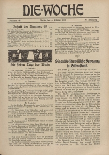 Die Woche : Moderne illustrierte Zeitschrift, 21. Jahrgang, 4. Oktober 1919, Nr 40