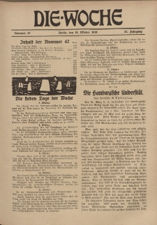 Die Woche : Moderne illustrierte Zeitschrift, 21. Jahrgang, 18. Oktober 1919, Nr 42