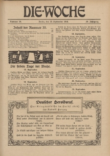 Die Woche, 20. Jahrgang, 28. September 1918, Nr 39