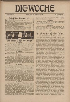 Die Woche, 20. Jahrgang, 12. Oktober 1918, Nr 41