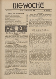 Die Woche, 20. Jahrgang, 2. November 1918, Nr 44