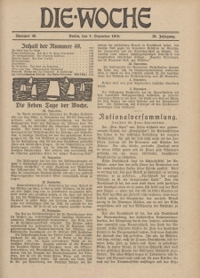 Die Woche, 20. Jahrgang, 7. Dezember 1918, Nr 49
