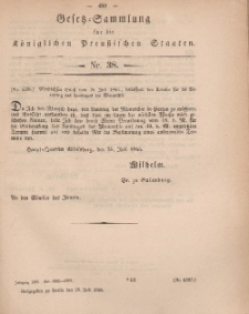 Gesetz-Sammlung für die Königlichen Preussischen Staaten, 29. Juli, 1866, nr. 38.