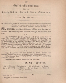 Gesetz-Sammlung für die Königlichen Preussischen Staaten, 8. August, 1866, nr. 40.