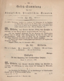 Gesetz-Sammlung für die Königlichen Preussischen Staaten, 1. Dezember, 1866, nr. 61.