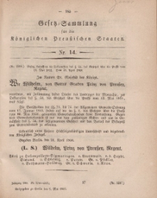 Gesetz-Sammlung für die Königlichen Preussischen Staaten, 5. Mai, 1860, nr. 14