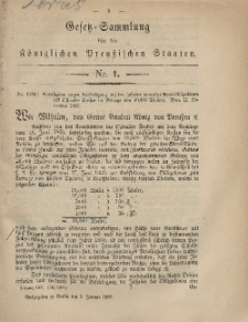 Gesetz-Sammlung für die Königlichen Preussischen Staaten, 3. Januar, 1867, nr. 1.